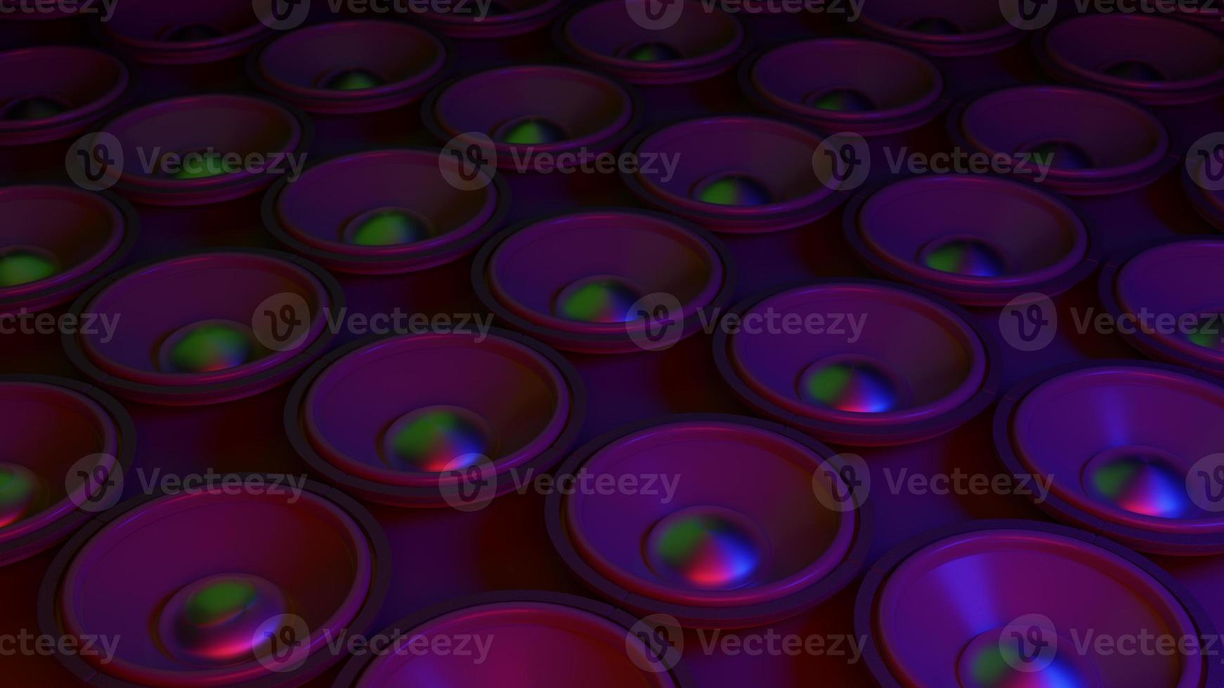 Music art concept speaker system dark light cyber light blue and pink , work space or backgroung art. 3D rendering. photo
