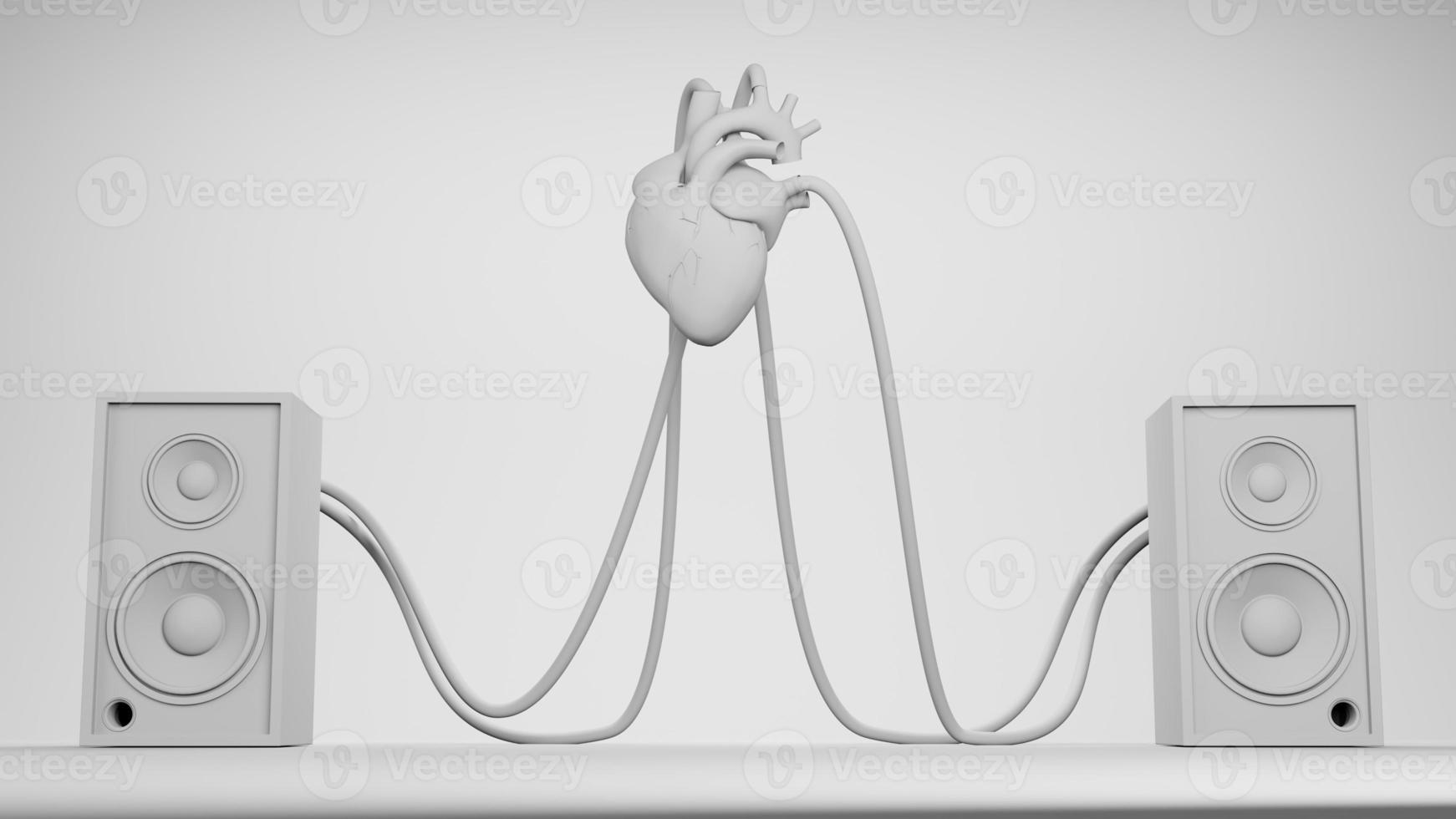 Music art concept create from heart speaker system on brack drop , work space or backgroung art. 3D rendering. photo