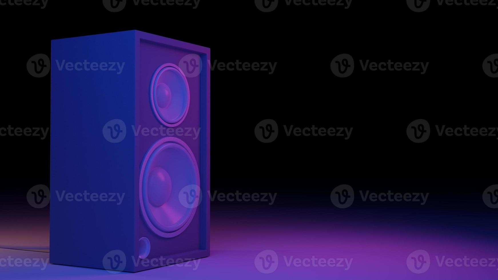 Music art concept speaker system dark light cyber light blue and pink , work space or backgroung art. 3D rendering. photo
