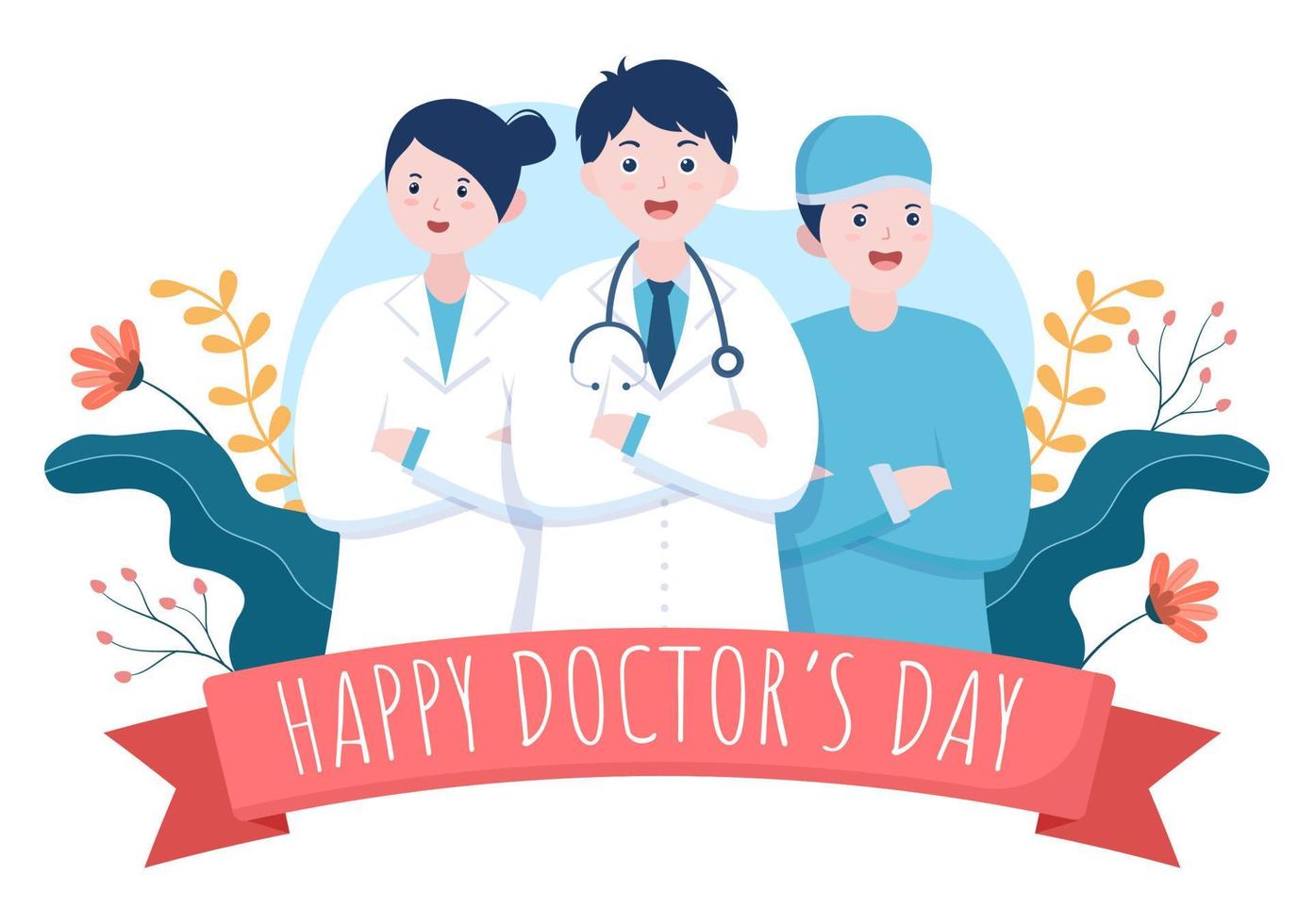 ilustración vectorial del día mundial de los médicos para tarjeta de felicitación, afiche o fondo con imagen de médico, estetoscopio y equipo médico vector