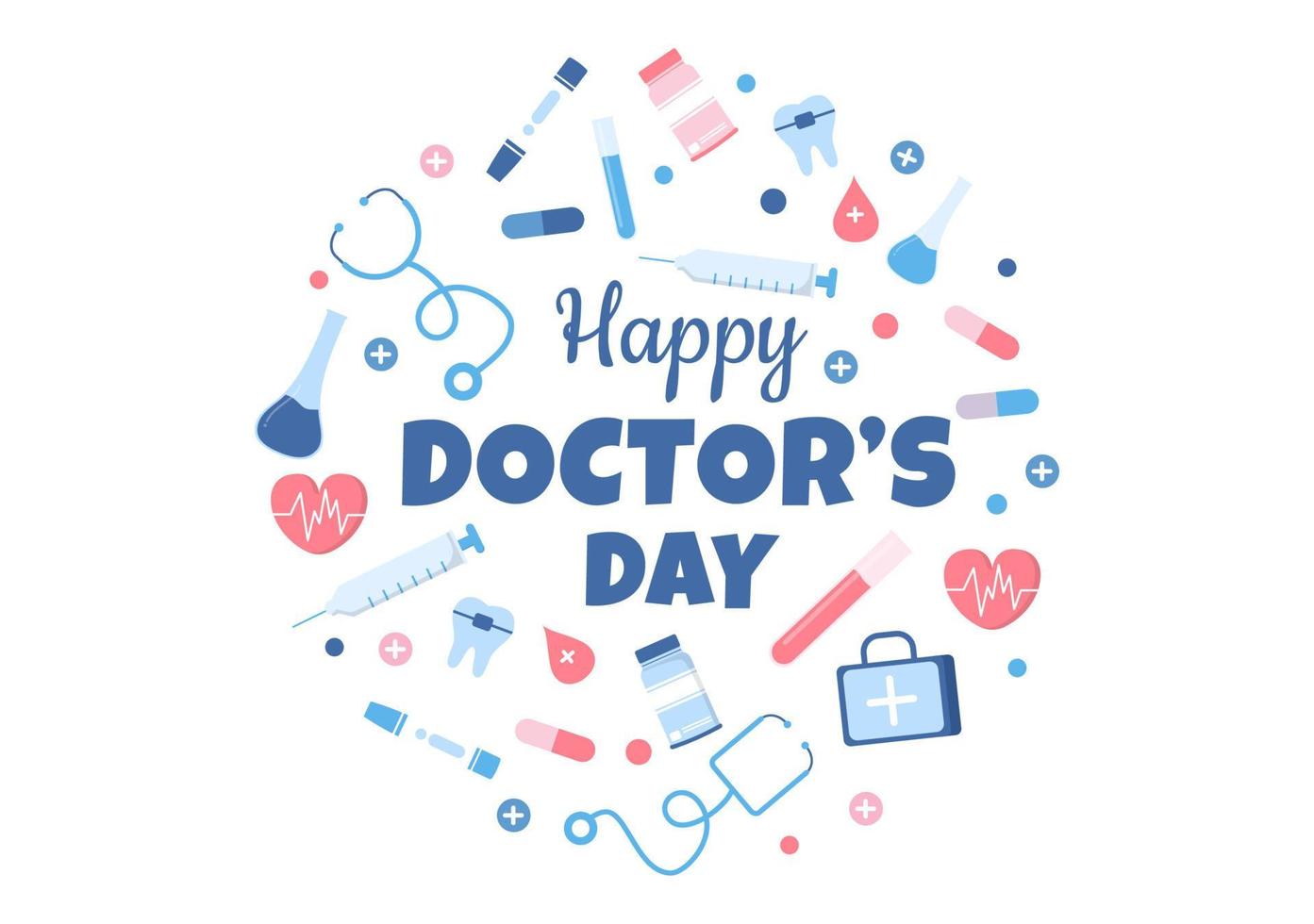 ilustración vectorial del día mundial de los médicos para tarjeta de felicitación, afiche o fondo con imagen de médico, estetoscopio y equipo médico vector