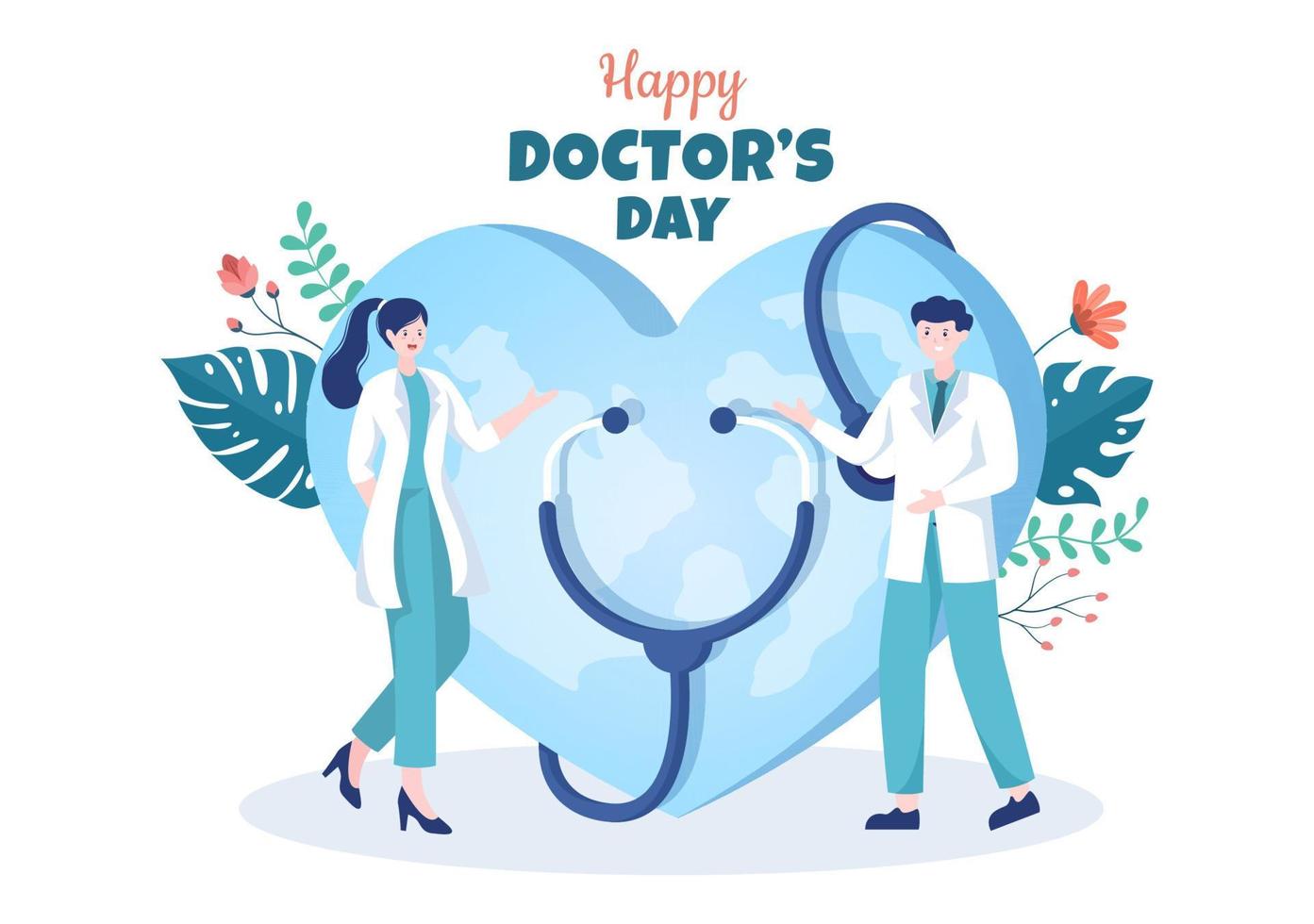 ilustración vectorial del día mundial de los médicos para tarjeta de felicitación, afiche o fondo con imagen de médico, estetoscopio y equipo médico vector