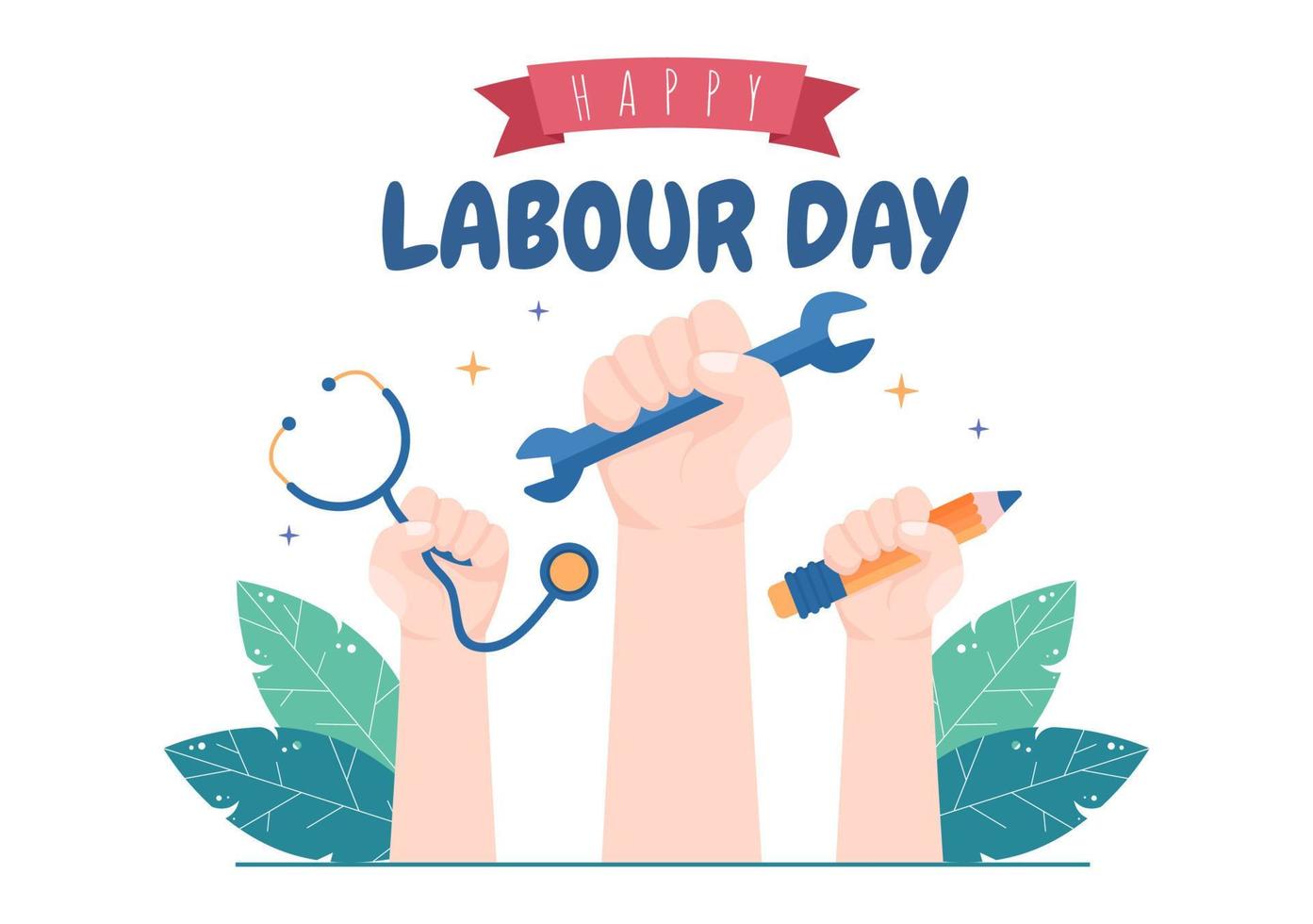 Happy Labor Day from People of Various Professions, Different Background and Thanks to Your Hard Work in Flat Cartoon Illustration for Poster vector