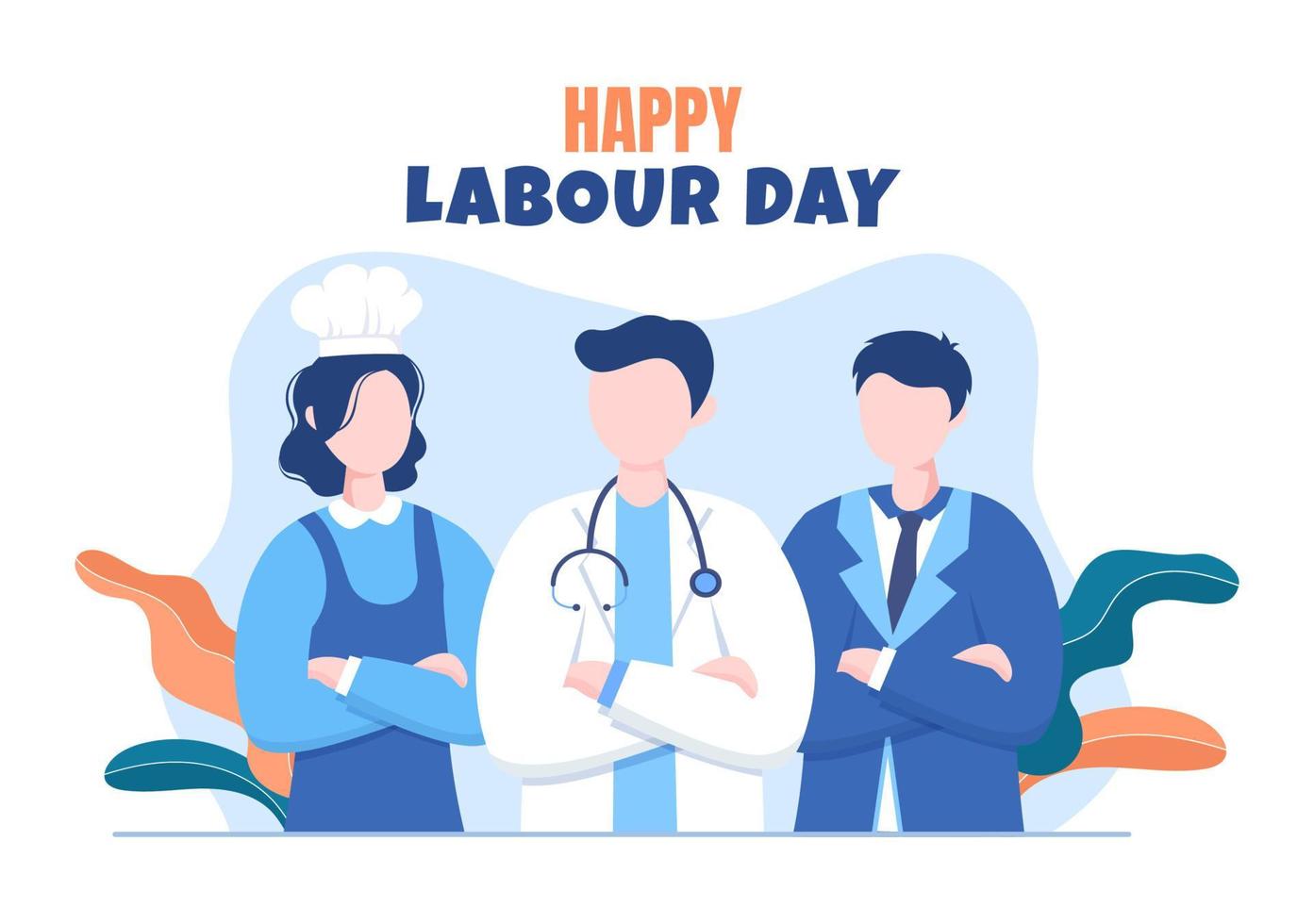 Happy Labor Day from People of Various Professions, Different Background and Thanks to Your Hard Work in Flat Cartoon Illustration for Poster vector