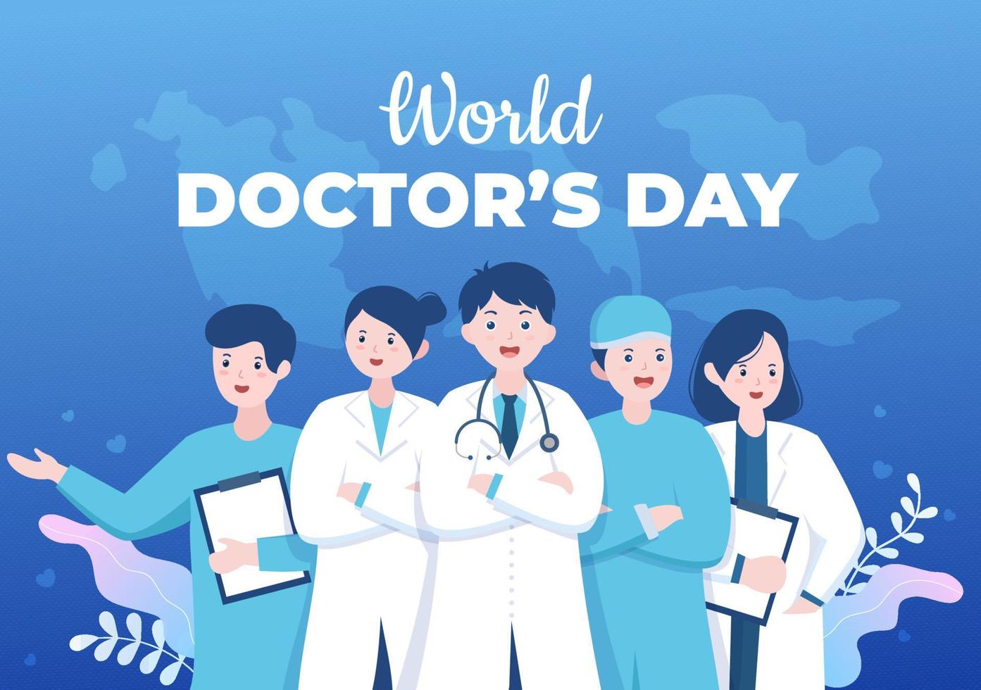 ilustración vectorial del día mundial de los médicos para tarjeta de felicitación, afiche o fondo con imagen de médico, estetoscopio y equipo médico vector