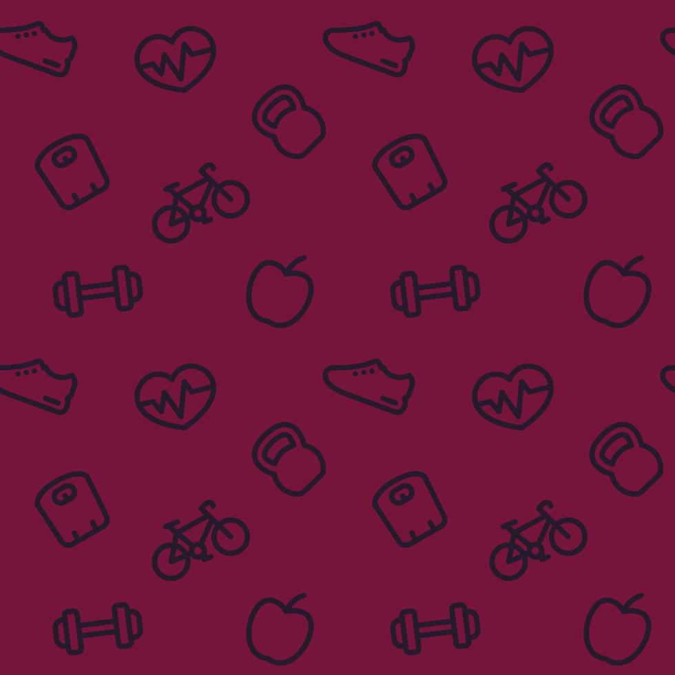 fitness pattern, dark seamless background vector