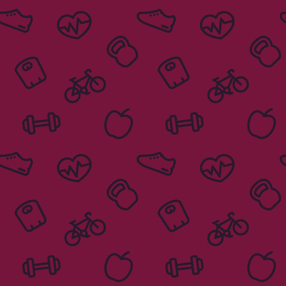 fitness pattern, dark seamless background vector