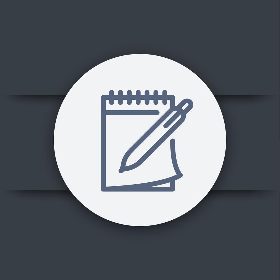 notebook and pen line icon, vector symbol
