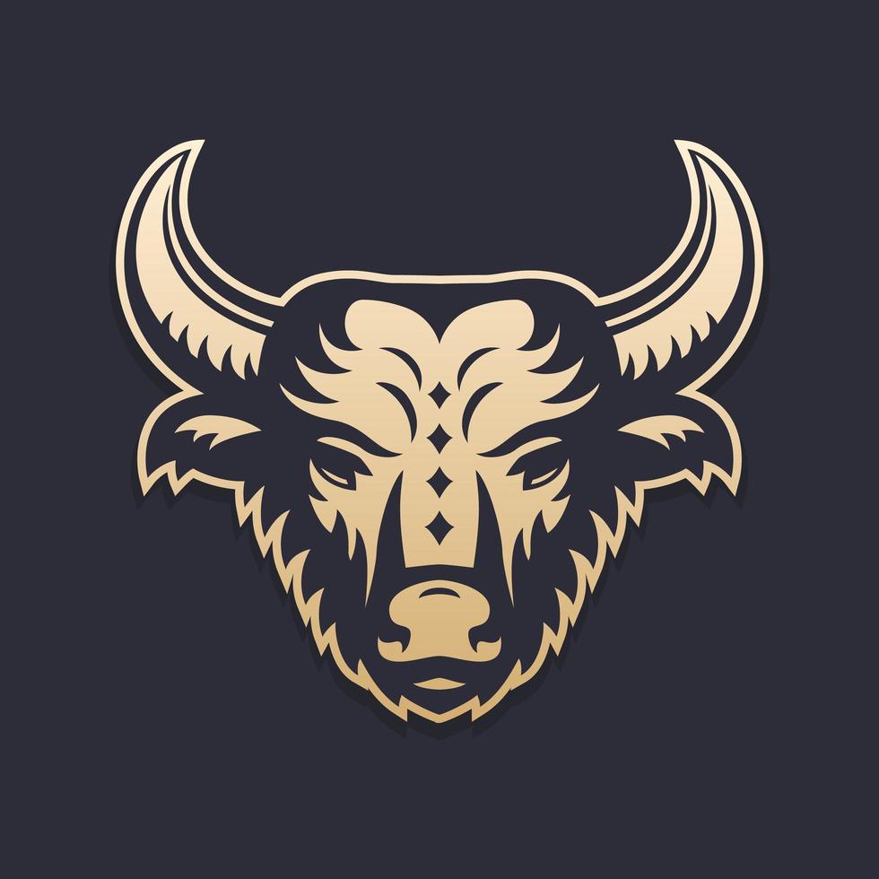 Ilustración de vector de cabeza de búfalo, oro sobre oscuro, pictograma de vector