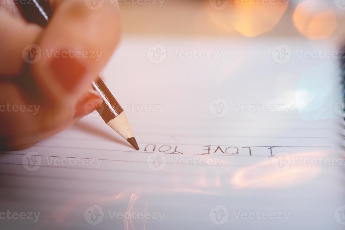 Hand and pencil pictures of students writing Education concept With copy space photo
