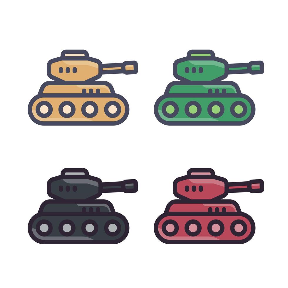 tanque de batalla, iconos de estilo plano con contorno vector