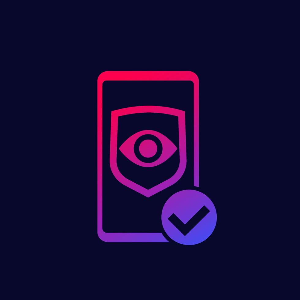 Eye and shield vector icon with a smart phone