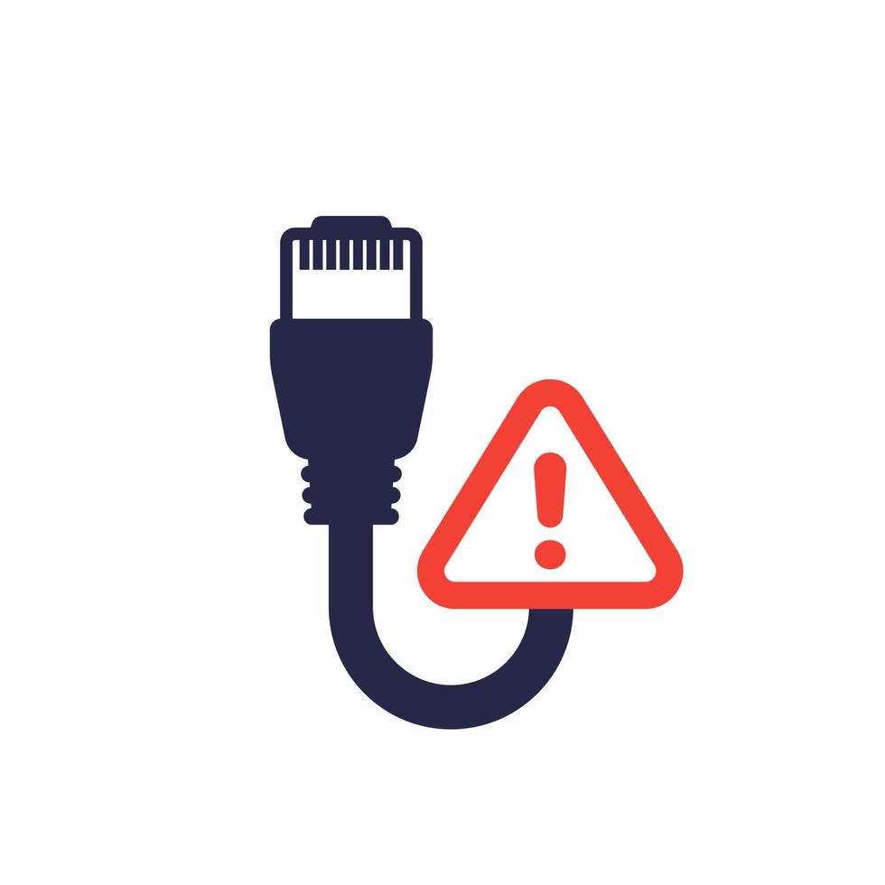 cable ethernet y señal de advertencia, icono vectorial vector