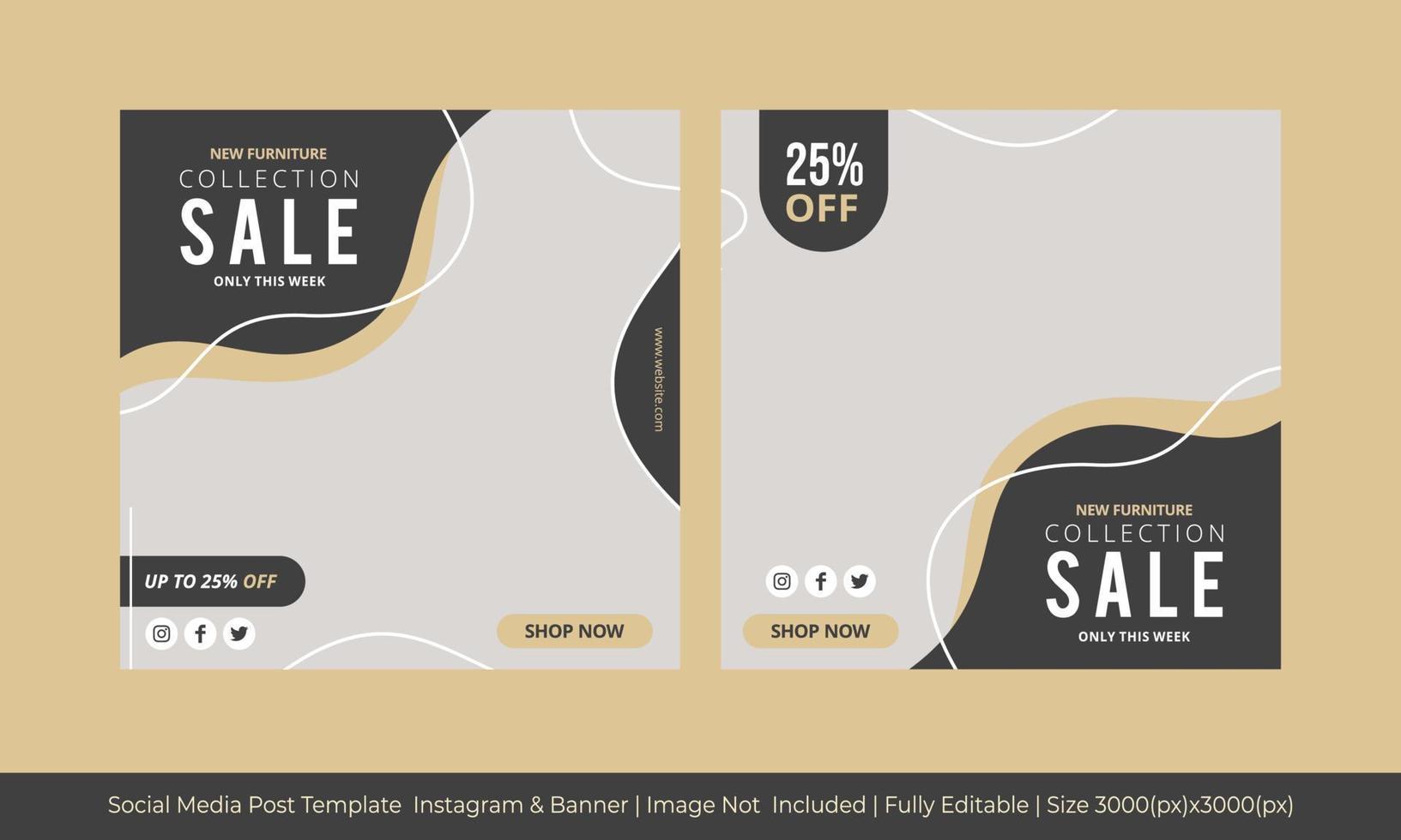 Social media post instagram feed template  new furniture brown color vector