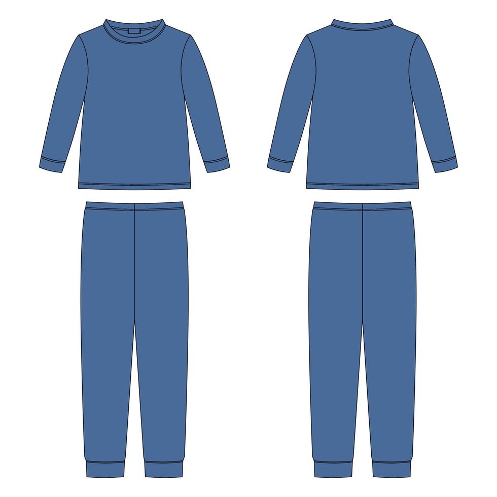 Childrens cotton sweatshirt and pants. Apparel pajamas technical sketch. vector