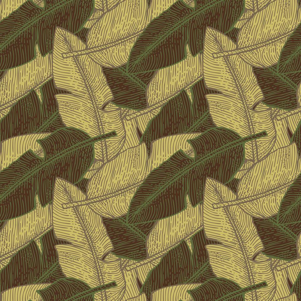 Banana leaves seamless pattern.Retro tropical branch in engraving style. vector