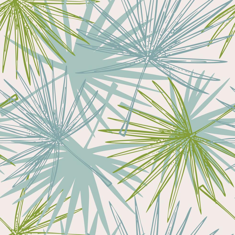 Fan palm leaves seamless pattern.Retro tropical branch in engraving style. vector