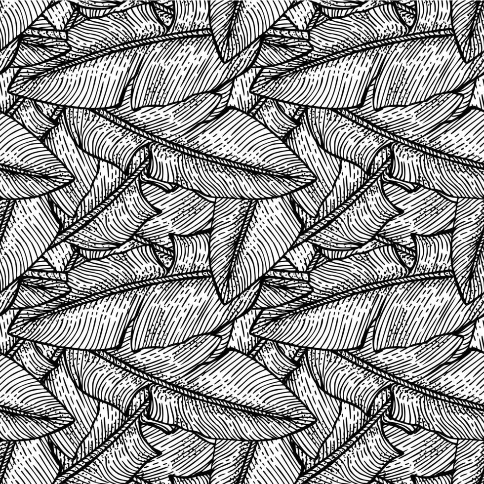 Banana leaves seamless pattern.Retro tropical branch in engraving style. vector