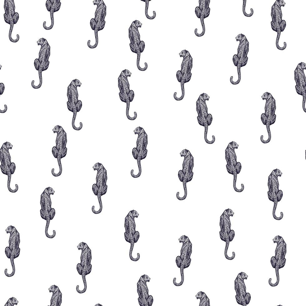 Leopard sit back seamless pattern. Vintage wildlife animals background. vector