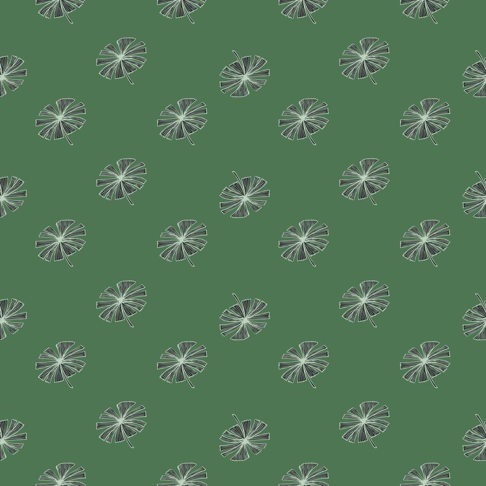 Fan palm leaves seamless pattern on. Vintage foliage of palmetto in engraving style. vector