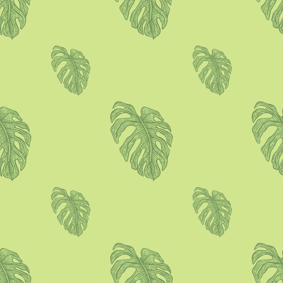 Monstera leaf seamless pattern.Vintage tropical branch in engraving style. vector
