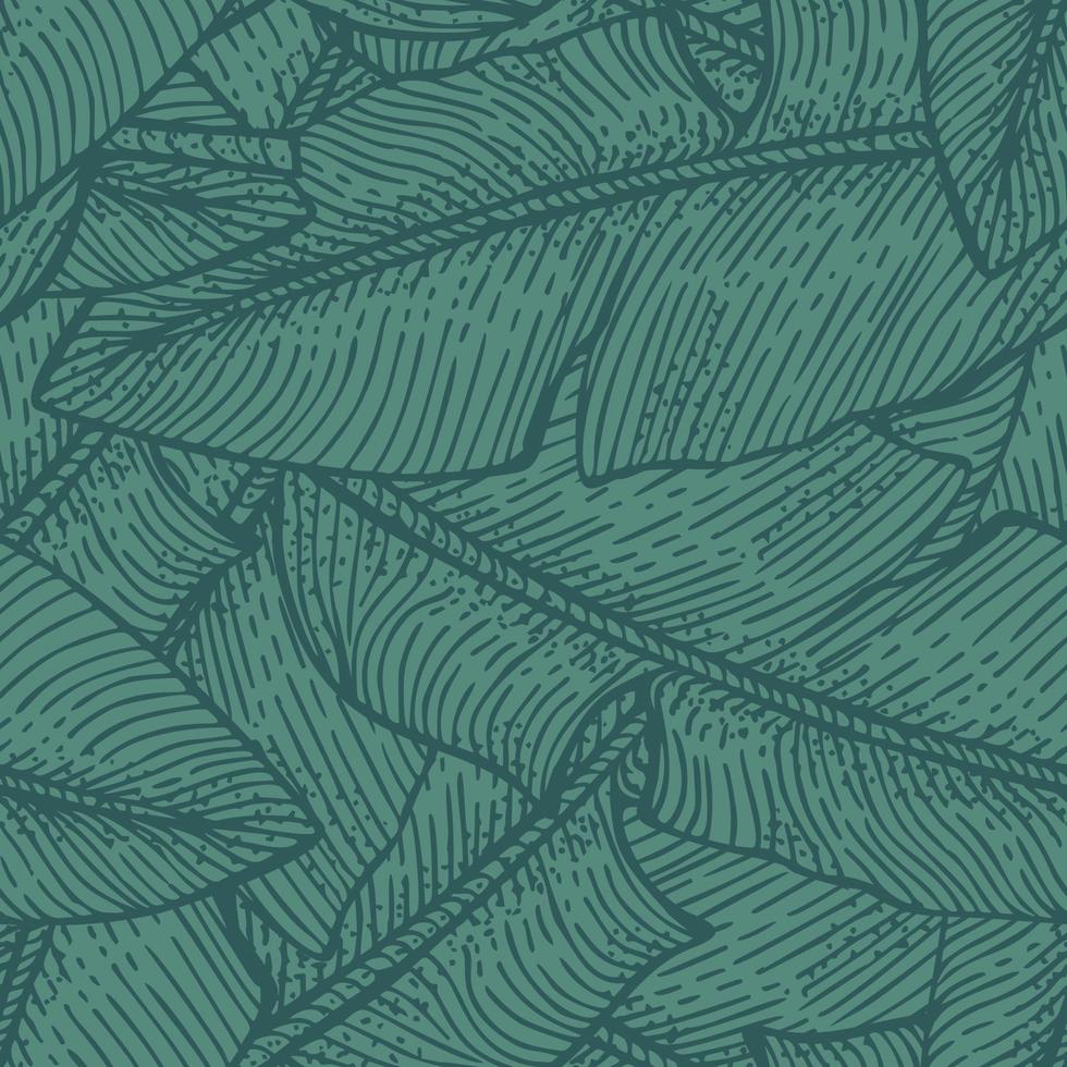 Banana leaves seamless pattern.Retro tropical branch in engraving style. vector