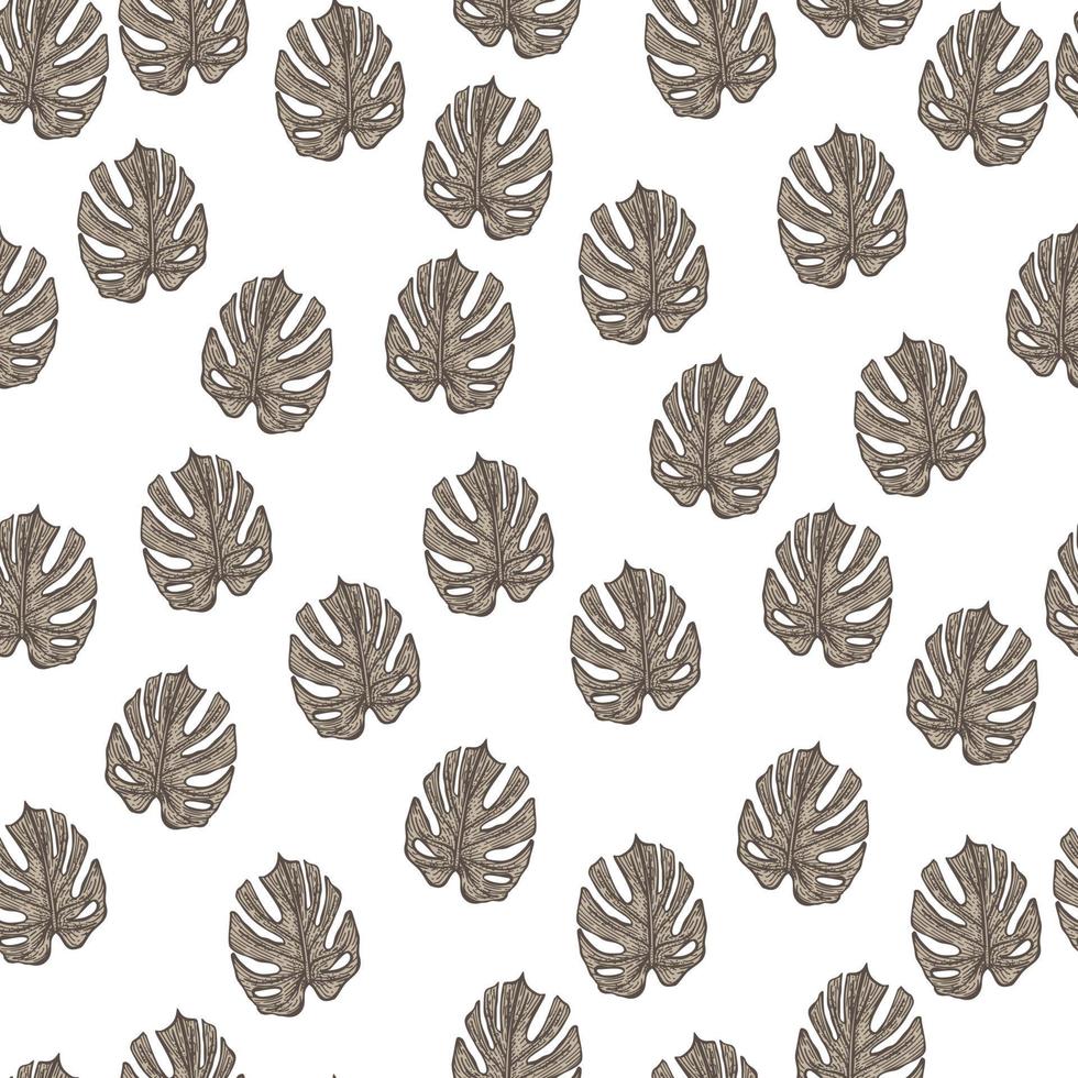 Engraving leaf monstera seamless pattern. Vintage leaves background. vector