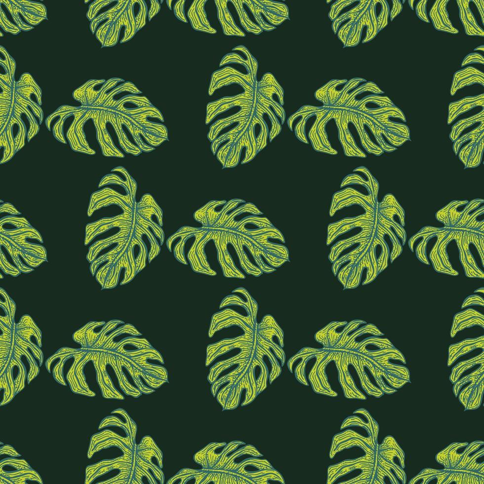 Monstera leaf seamless pattern.Vintage tropical branch in engraving style. vector