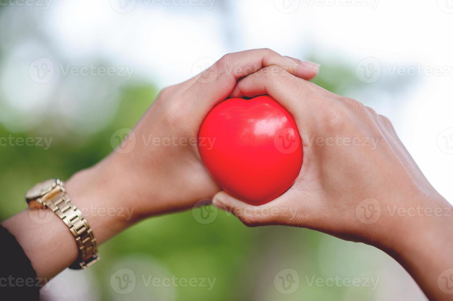 Hand and hand images and red hearts and love Valentine's Day Concept With copy space photo