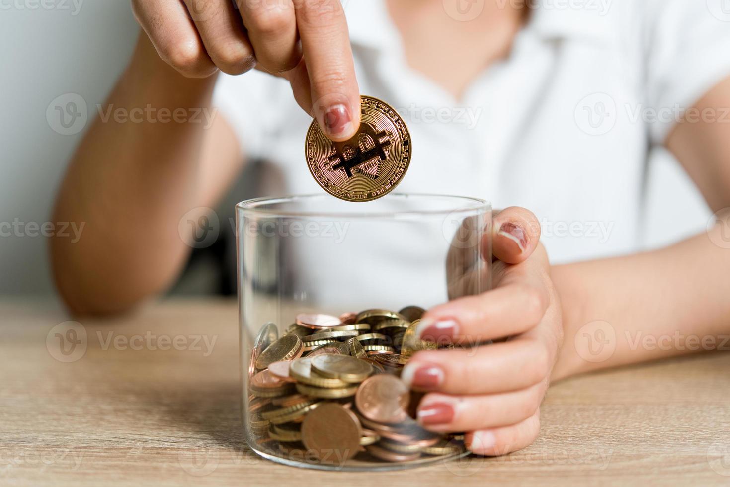 Pictures of hands and money of businessmen on the desk. Saving ideas with copy space. photo