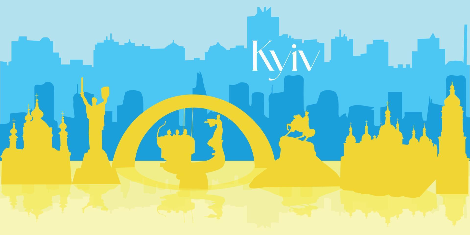 The background is a silhouette of the city of Kyiv for a website or banner. vector