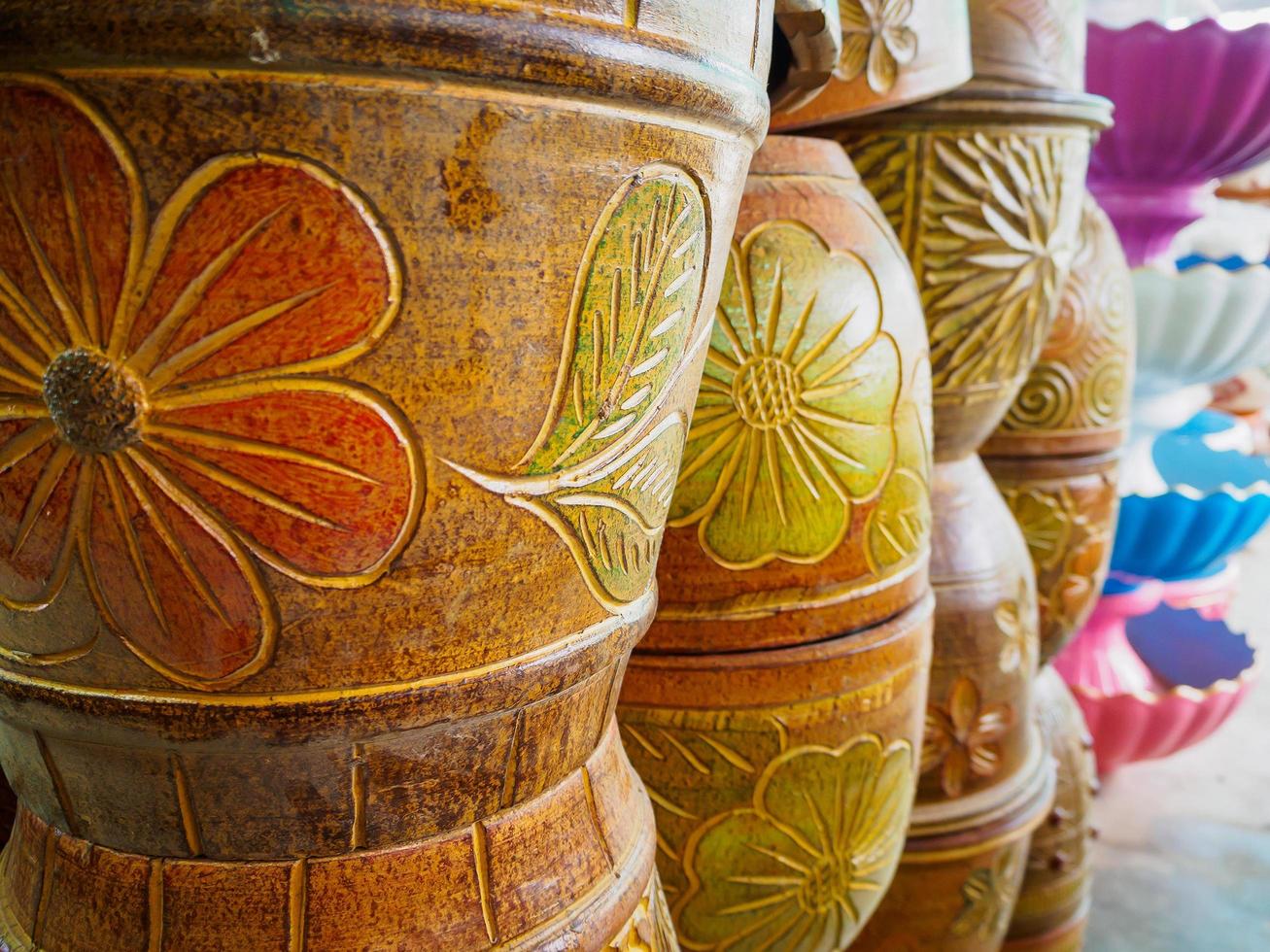 flower pots at pot store 6729721 Stock Photo at Vecteezy