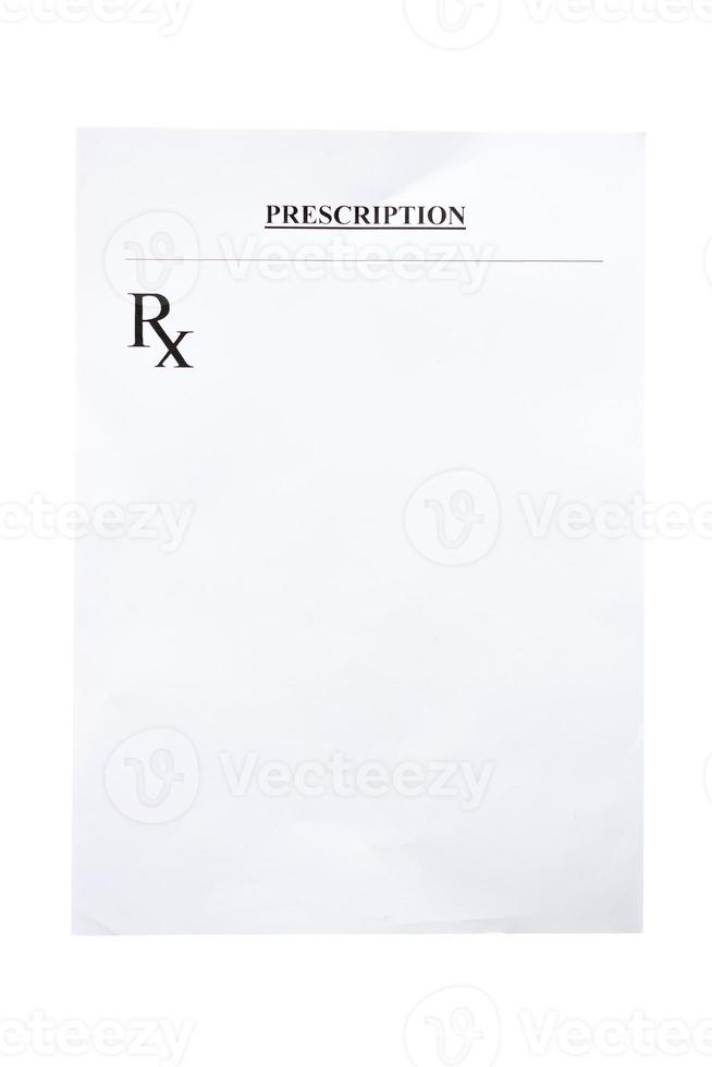 Blank prescription isolated on white background photo