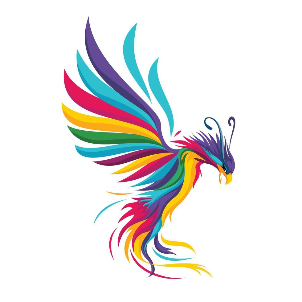 phoenix bird character illustration in colorful style vector