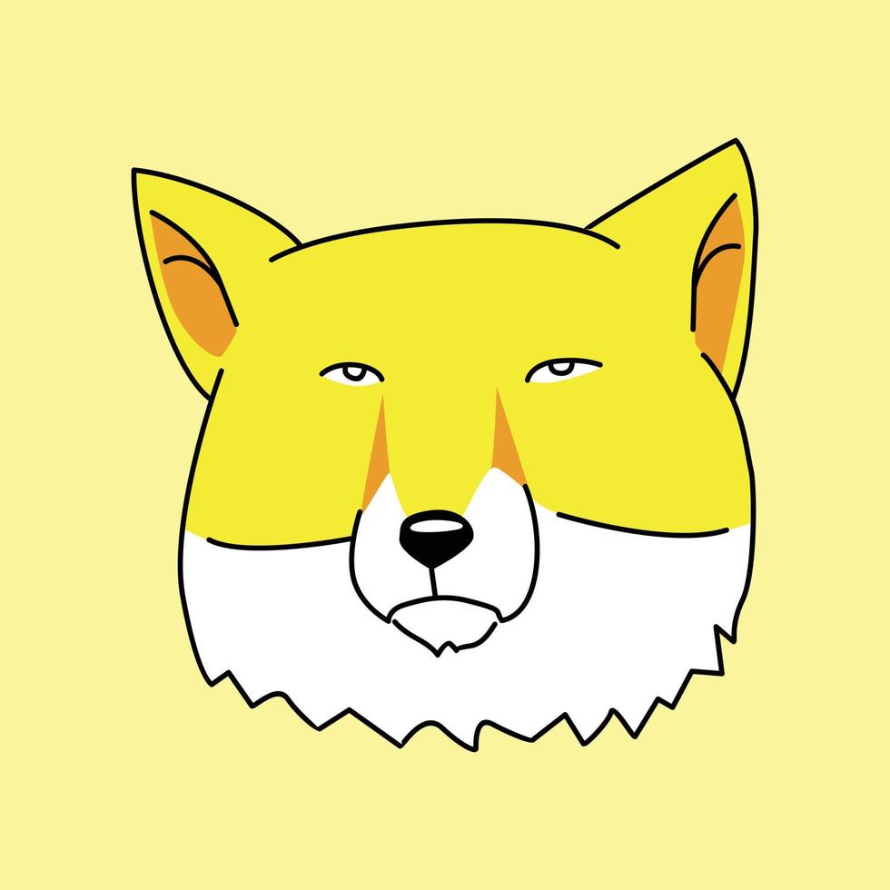 Silly fox head yellow vector cartoon icon