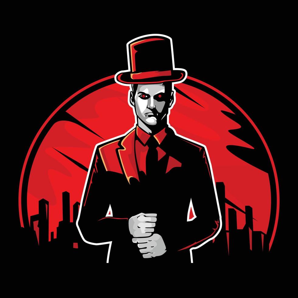 Cartoon vector A vampire on a red city background