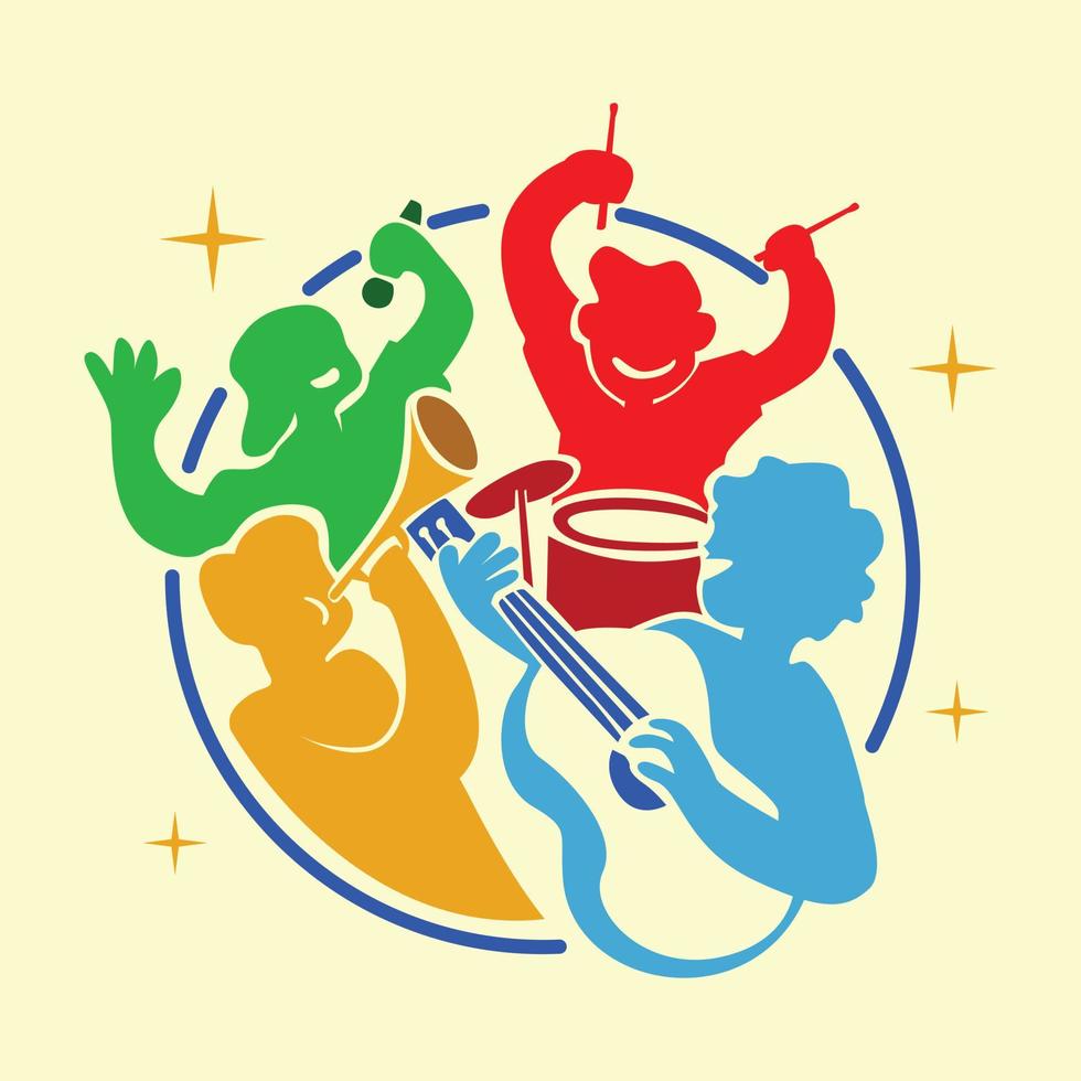 Vector icon of young people playing music
