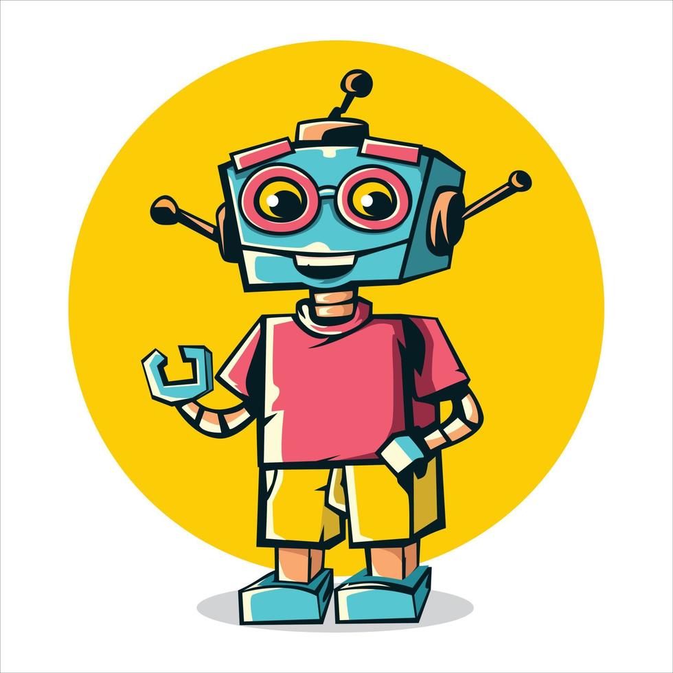 cartoon robot logo in retro style vector