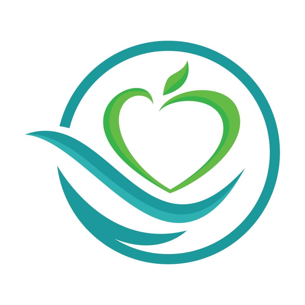 Heart shaped apple vector symbol icon inside a blue circle