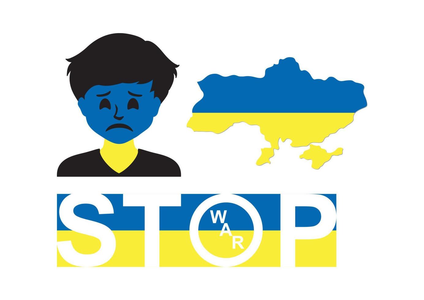 Stop War. Ukraine. Sad face. Ukraine map vector