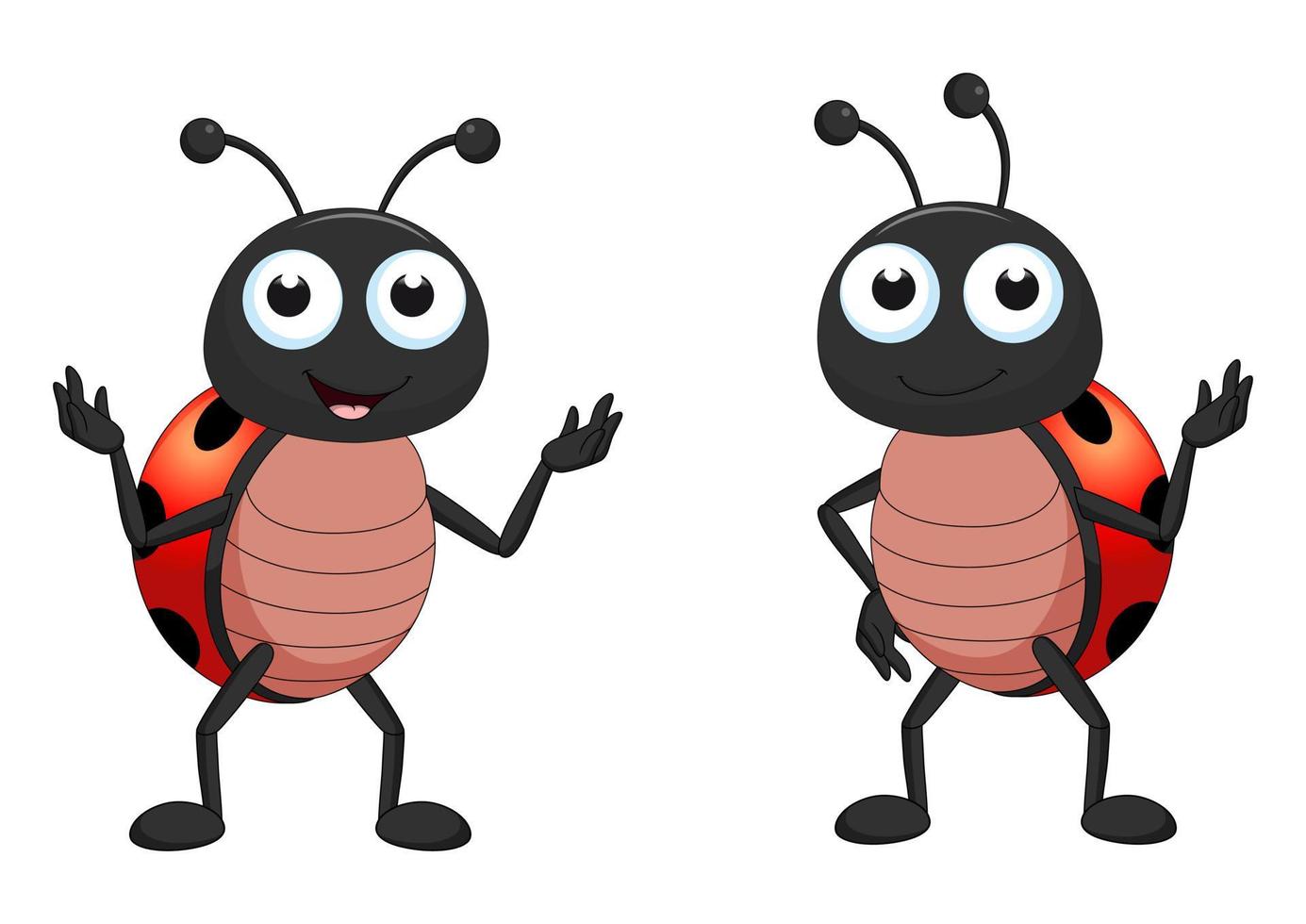 Two ladybugs in different positions. Cartoon ladybug isolated on white background. Vector illustration