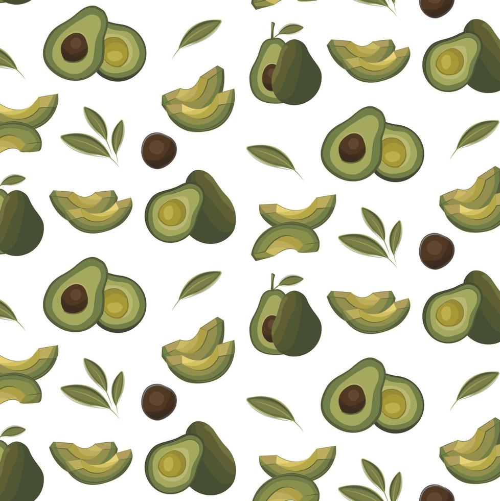 avocado set pattern seamless eco fresh yummy vegan green vegetable fruit food on white vector