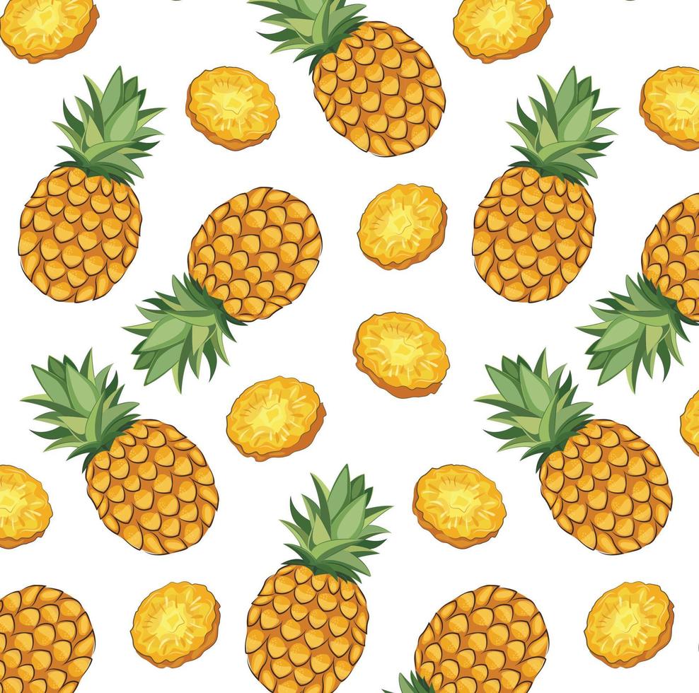pineapple sliced seamless pattern vector juicy exotic tasty fruit vitamin organic health illustration  fresh tropical set isolated on white stock pik