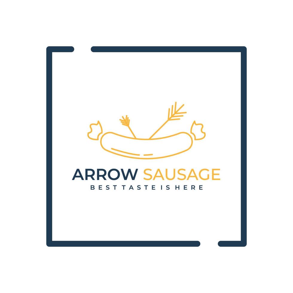 Arrow sausage logo design inspiration. Minimalist line art combination sausage with arrow logo template. Vector Illustration