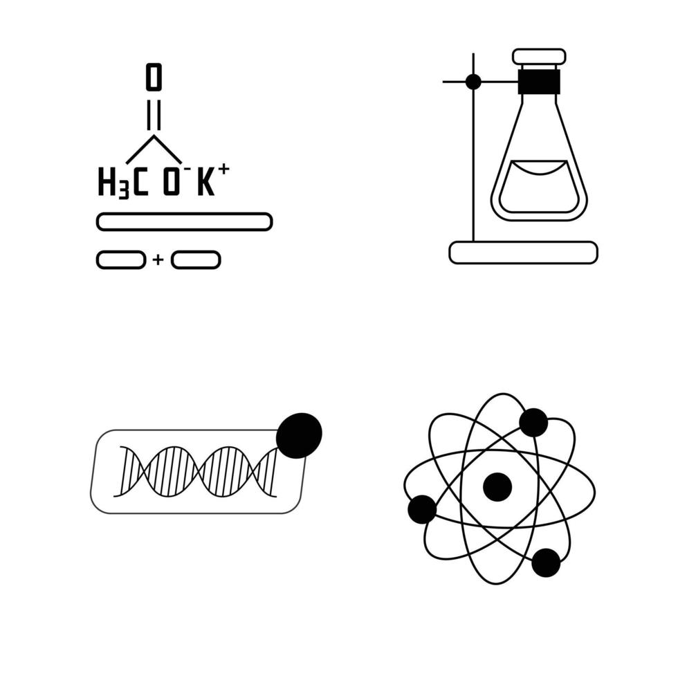 conjunto de diseño plano de icono de contorno de laboratorio de química de ciencia vector