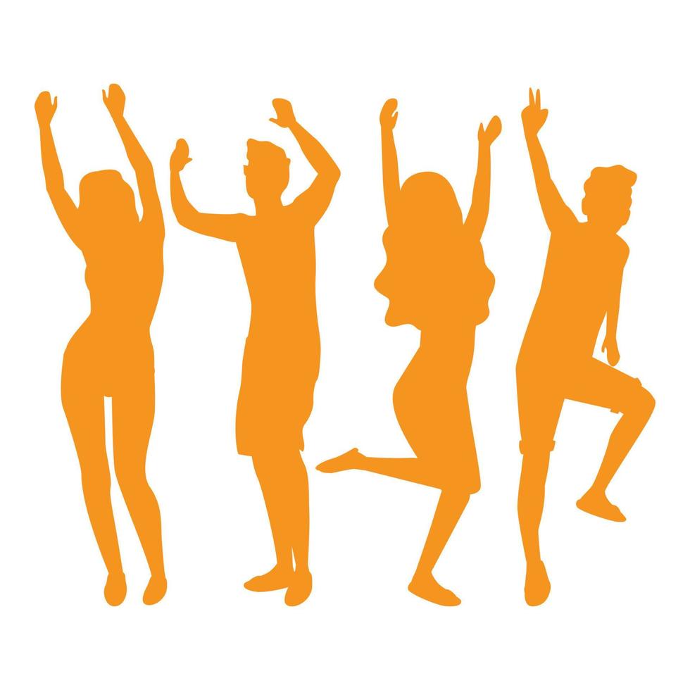 Silhouette men and women disco dance on white background vector