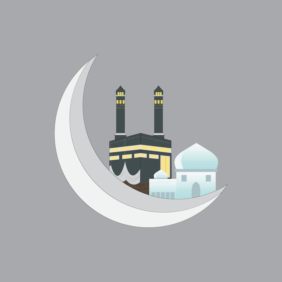 Kaaba for hajj in Al-Haram, Modern Flat Elegant Islamic Mosque Building or moon, Suitable for Diagrams, Map, Infographics, Illustration, And Other Graphic Related Assets vector