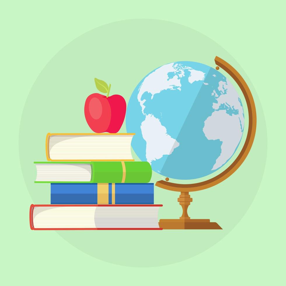 A stack of books and globe. College, school education concept vector