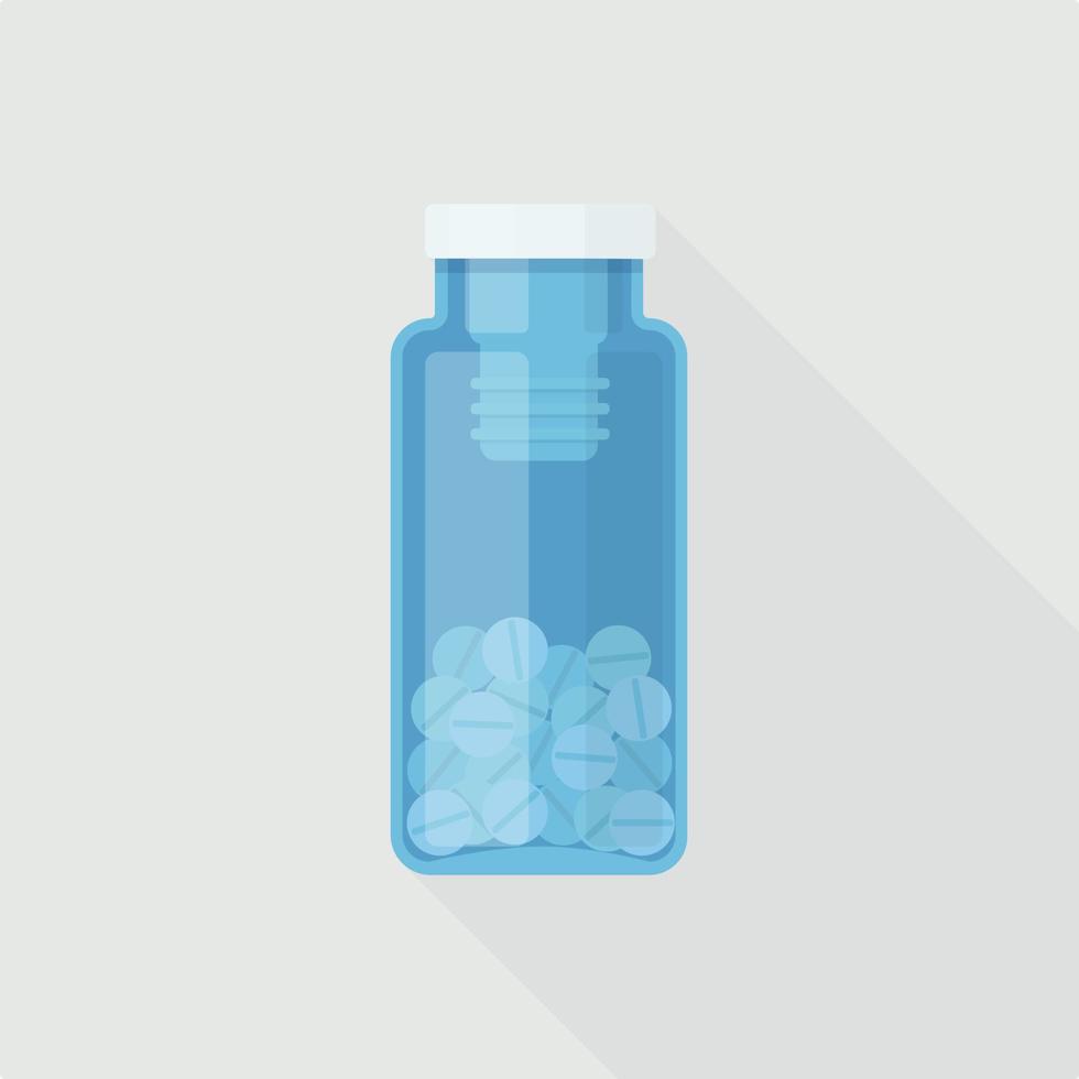 Pill bottle with capsules, pills, tablets. Pharmaceutical medication. vector