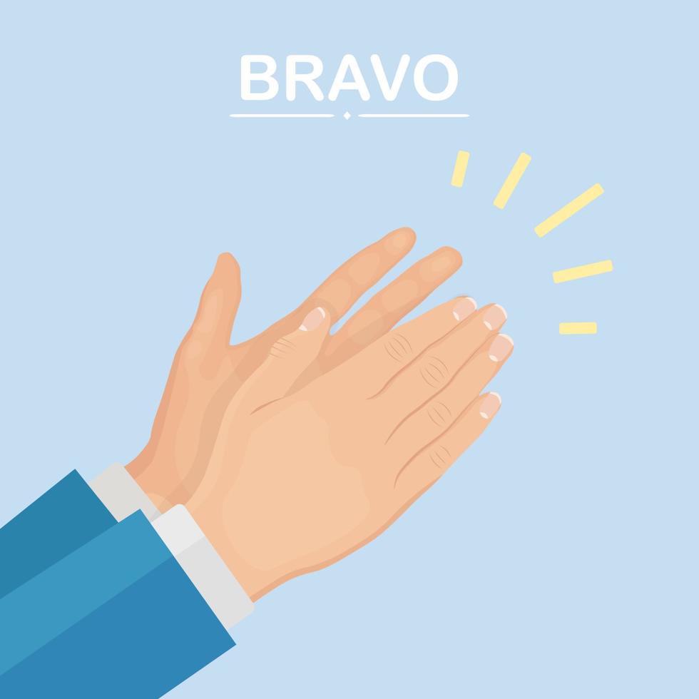 Clap of the hands. Businessman clapping. Applause, cheer. Good opinion, positive feedback concept. Congratulate with successful deal. Vector design